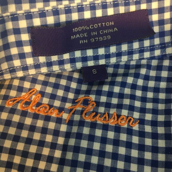 MENS Alan Flusser Blue Gingham Western Dress Shirt size S small 40" chest - Picture 3 of 9